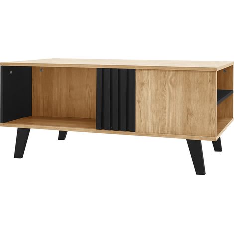 Mesa de centro 100 x 60 x 45 cm en color madera y negro, con almacenaje abierto, HOMVRA (1/5)