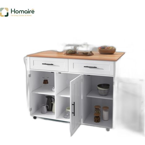 Küchenwagen aus MDF mit Stauraum weiß 129 x 46 x 91.5 cm HOMAIRE (1/5)