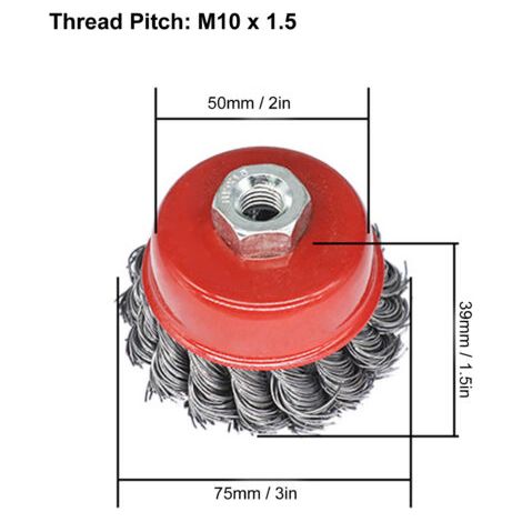 BUNTHAUS Lot de 5 brosses métalliques torsadées pour le décapage de la rouille, filetage M10. (1/5)