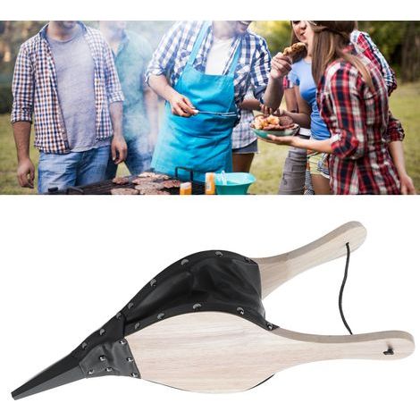 Soufflet de cheminée en bois massif, manuel et durable, résistant à la chaleur avec cuir, idéal pour BBQ, camping et foyer. (1/5)
