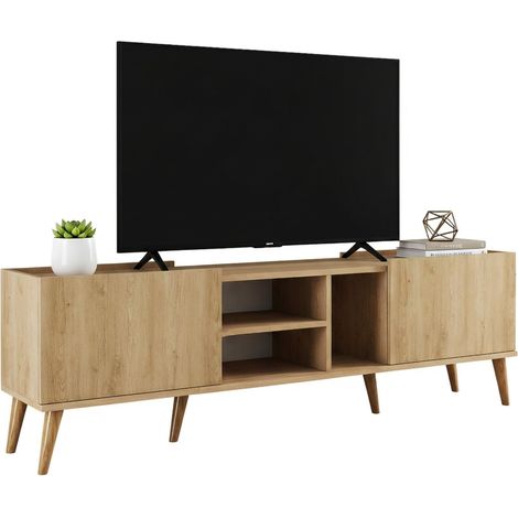 Mobile Porta tv Alberona, un Ripiano, 2 Ante, 3 Vani, 180x34x52h cm Marrone Quercia