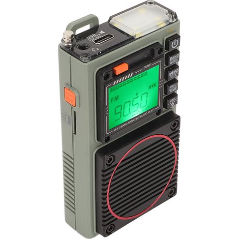Radio FM/VHF/AM/SW/WB rétro avec alarme SOS, lecteur de carte et Bluetooth portable, bande complète, basses stéréo, rétro et lampe torche intégrée. (1/4)