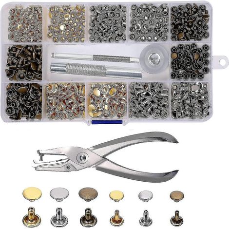 Rivets en cuir, lot de 240, 2 tailles, rivets tubulaires métalliques doubles