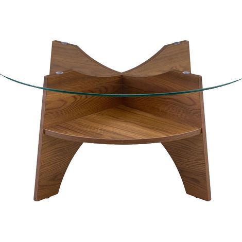 Table d'appoint, Design multifonctionnel, MDF et verre durables, Noyer-Transparent (1/2)