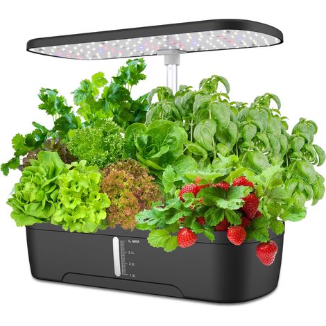 Lámpara de cultivo para plantas, sistema hidropónico de 12 orificios, cultivo sin sustrato, 20 W, color negro. (1/3)