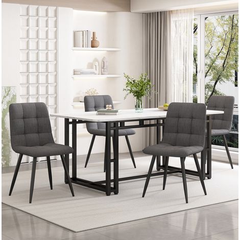 Conjunto de comedor MDF gris y negro con mesa de 140 cm y 4 sillas de lino gris oscuro (1/5)