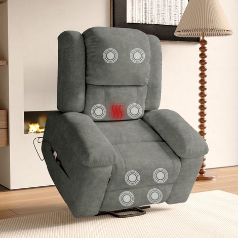 Fauteuil relax, Fauteuil de massage électrique - 8 modes de massage,Chauffage, Poches de rangement latérales, réglable à 160°,Gris