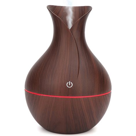 Humidificateur et purificateur d'air ultrasonique USB LED en bois avec 7 couleurs de lumière, adapté à un usage domestique (grain de bois foncé). (1/5)