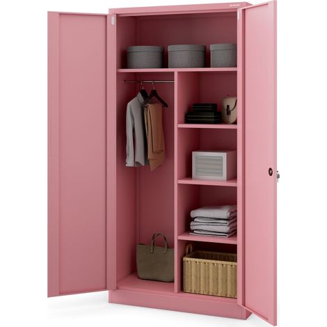 Metallschrank C34 Aktenschrank Werkzeugkschrank Umkleideschrank Spind Flügeltüren Kleiderstange Pulverbeschichtung Metall Abschließbar 185 cm x 90 cm x 45 cm (H x B x T) (Rosa)