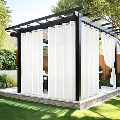 Outdoor Vorhang Transparent Wetterfest Außenvorhang mit Ösen Gardinen Voile Wasserdicht Sichtschutz, für Pavillon Terrasse Pergola Balkon Garten, 2er Set, B 132 x H 215cm, Weiß (1/5)
