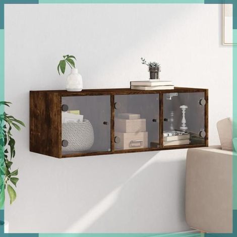 Armoire murale - 836515 - Portes en verre chêne fumé - 102 x 37 x 35 cm - Charge max 80 kg (1/5)