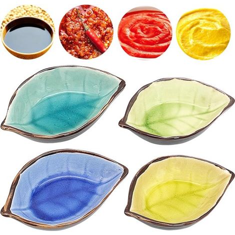 Set di 4 ciotoline in ceramica a forma di foglia, ideali per salse, intingoli e condimenti. (1/5)
