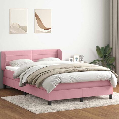 vidaXL Sommier à lattes de lit avec matelas rose 140x210 cm velours (1/5)