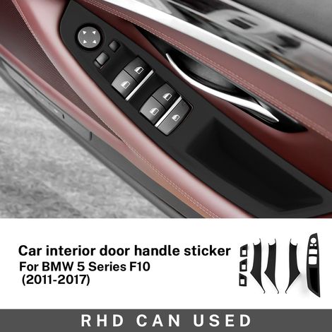 (RHD NOIR - Jeu pour Série 5 F10) Convient aux BMW Série 5 F10 F11 520i 520D 523i 525i 528i 530i (2010-2017) - Plaque de poignée de porte intérieure - Revêtement décoratif en fibre de carbone ABS (1/4)