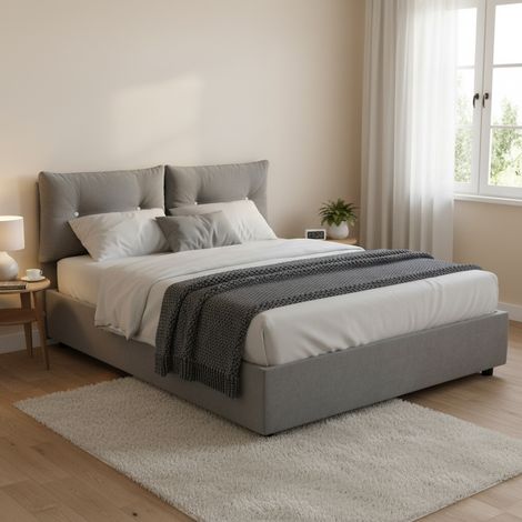 Talamo Italia Cama matrimonial Elisabetta, Cama contenedor con revestimiento de tela, 100% Made in Italy, Apertura frontal, adecuado para colchón 160x190 cm, Gris, con embalaje reforzado (1/5)