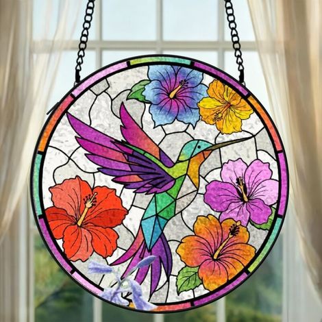 Attrape-soleil colibri vitrail 9 cm décoration fenêtre suspension colorée cadeau maman (1/5)