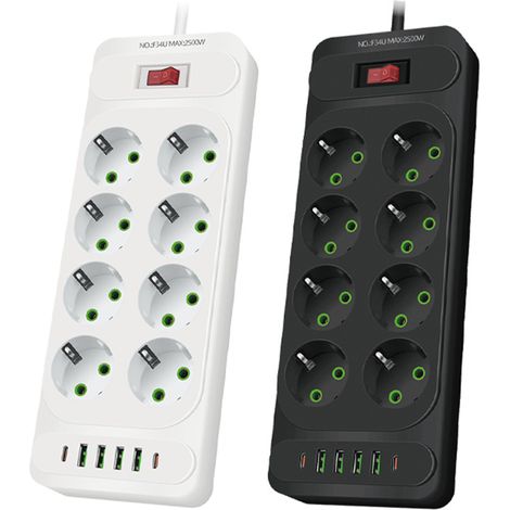 Enchufe USB multiprise avec protection contre surtensions, 8 prises électriques et 4 ports (5V3,4A), station de charge intelligente, rallonge avec câble de 2 mètres (1/5)