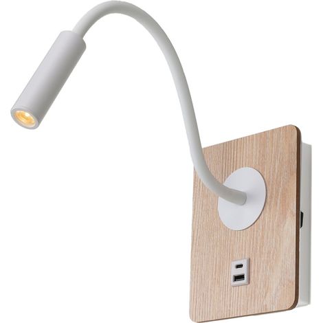 Applique murale en bois avec spot lecture blanc 3W 17x13cm