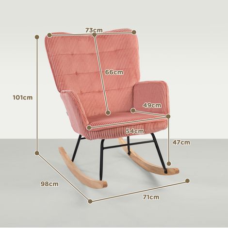 Poltrona a dondolo in velluto a coste rosa con braccioli e pattini in legno HAVRYA (1/5)