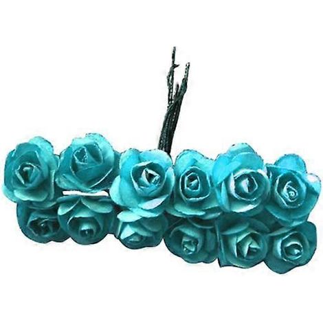 Lot de 12 roses artificielles pour décoration à faire soi-même, pour la maison, un anniversaire, un mariage ou une fête.bleu ciel (1/5)