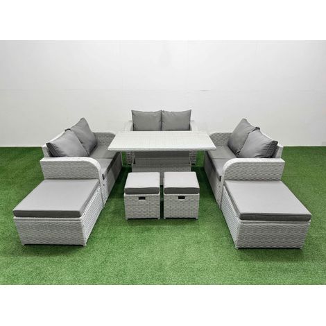 Fimous 8 PCs Rising Dining Table Set Inclining Love Sofa Seat 2 Big Footstool 2 Small Stool Light Grey (1/5)