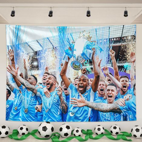 Tapisserie Murale Foot, Écussons Man City,Tissu Peachskin, Pour Salon, Bar, Chambre, Fan Zone, Outils Montage Inclus,04, 150x130cm
