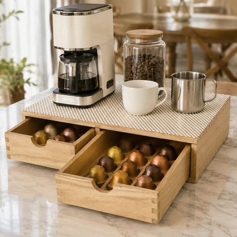 Tiroir de rangement en bois pour dosettes de café (1/5)