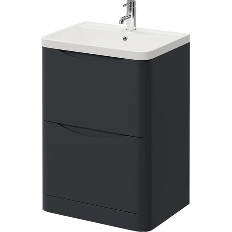 Vela Satin Anthracite 600mm 2 Drawer Vanity Unit with Anya Basin