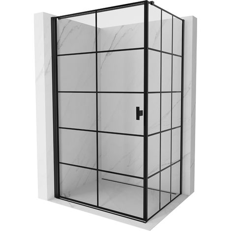Mexen Mist-B Duschkabine schwenkbar links 70 x 75 cm, schwarzes Gitter, schwarz - 8A2T-070-075-70-77-L (1/5)