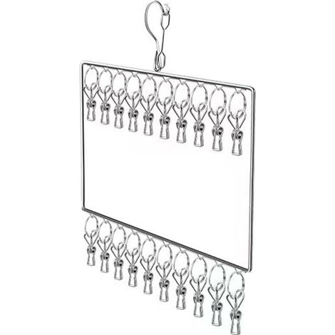 Séchoir à linge en acier inoxydable, étendoir multi-étagères pour vêtements, maison, dortoir, balcon, support anti-vent, 20 pinces (1/5)