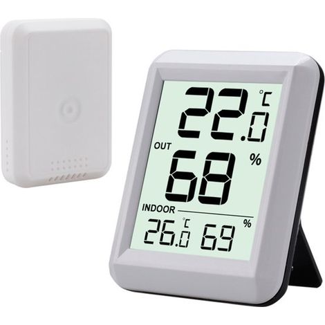 Wetterstation mit Hygrometer Universell für drinnen und draußen Kabelloser Außensensor Innenthermometer Digitales Innen Außenthermometer Weiß