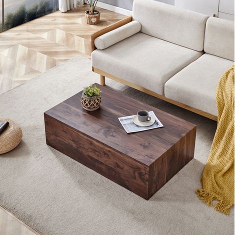 Mesa centro rectangular MDF nogal 90x50x30 cm OKMYHOME (1/5)