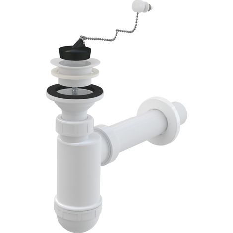 Sifone per lavabo DN40 in polipropilene, tappo con catenella, filtro Ø63 mm (1/3)