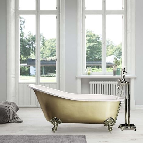 Baignoire sur pieds en fonte ASHFORD dorée or 156 cm Pieds dorés or