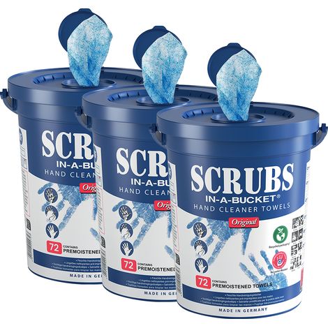 Set da 3 secchi da 72 salviette detergenti per mani Scrubs – salviette antibatteriche professionali – pulizia efficace di grasso, vernice e olio – texture non abrasiva
