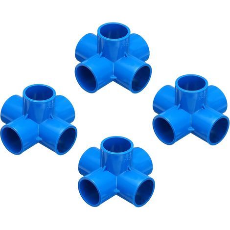 Lot de 4 Raccord Tuyau PVC 32mm 5 Voies Coudé Bleu Pour Conduit Électrique Irrigation (1/5)