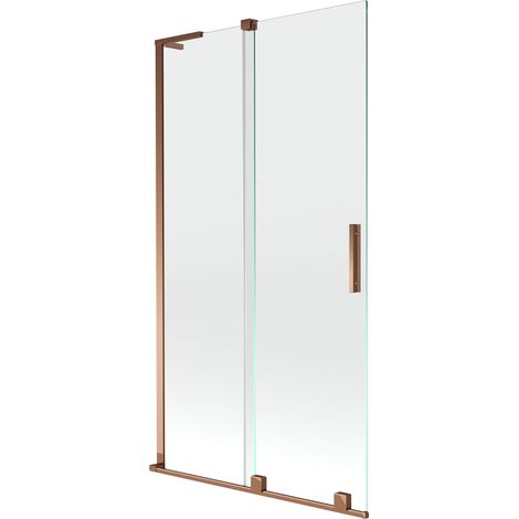 Mexen Velar L paratia per vasca da bagno 2 ante scorrevoli 100 x 150 cm, trasparente, oro rosa - 896-100-003-01-60 (1/5)