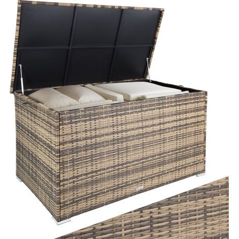 Coffre de jardin en aluminium et résine tressée marron naturel