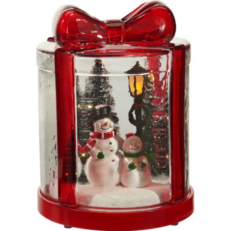 Weihnachtlicher LED-Lampion aus Glas – Geschenk mit Schneemännern, 13 × 13 × 17 cm (1/2)