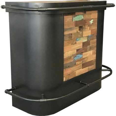Meuble bar bois recyclé central 144x60 CARAVELLE (1/4)