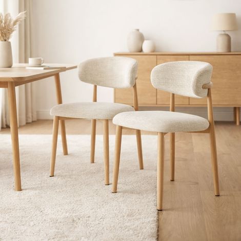 Lot de 2 chaises en tissu texturé beige et pieds naturel
