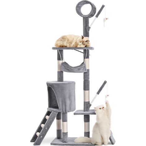 VOUNOT® Tiragraffi per Gatti Alto 155 cm, Albero per Gatti Multilivello con Pali Tiragraffi in Sisal, Centro Attivit¨¤ per Gatto, Grigio