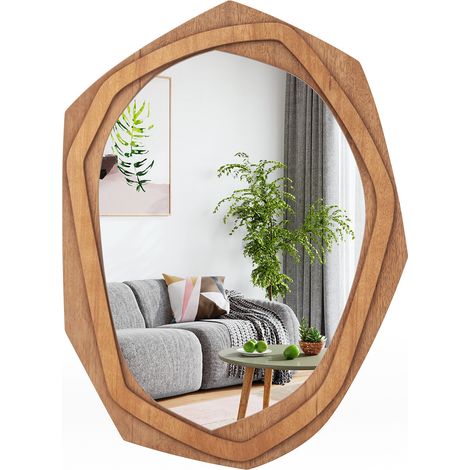Grand miroir mural décoratif à cadre irrégulier imperméable avec vis d'expansion - naturel (1/5)