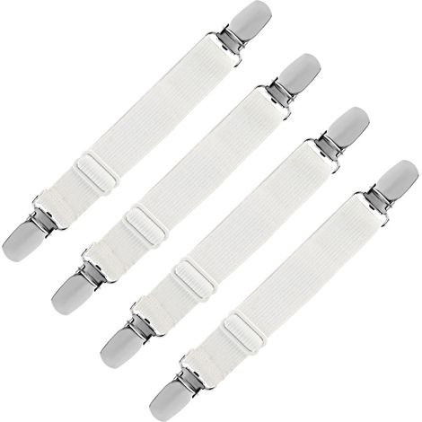 Tendeur Drap Housse Élastique, Fixation Attache Sangle de Maintien Ajustable pour Drap Lit, Canapé, Housse de Repassage (Blanc, Lot de 4) (1/5)