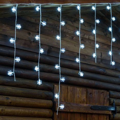 Guirlande stalactites flocons de neige H1m 136 LED blanc froid haute luminosité 8 modes câble blanc (1/5)