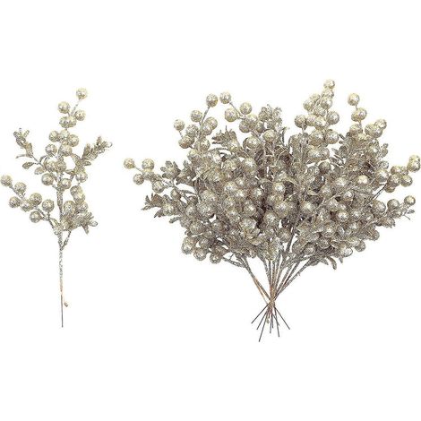 Champagnergoldene Weihnachtszweige, Blumengestecke, 20er-Set, glitzernde Zweige für Weihnachtsbaumschmuck (1/4)