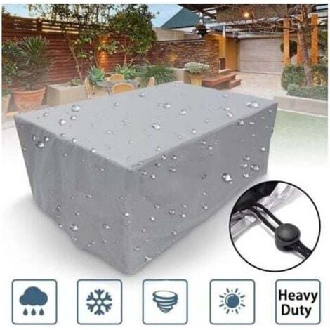 1 Housse de protection, Polyester imperméable, Anti-UV, Cordon de serrage, Sangles velcro, Pour meubles de jardin rectangulaires (1/4)
