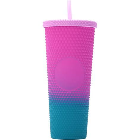 Gobelet de grande capacité (710 ml), rempli à ras bord, finition mate, en plastique réutilisable avec large ouverture et paille anti-fuite. (1/5)
