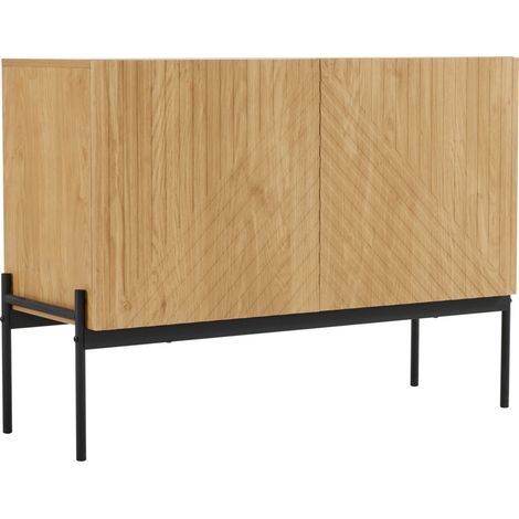 Buffet naturel en panneaux de particules avec 2 portes et pieds métalliques, 100x40x75 cm (1/5)