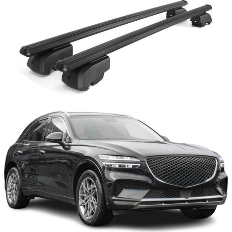 OMAC Aluminium Dachträger Querträger für Genesis GV60 2022-2026 – City Crash – ISO/PAS 11154:2006 – Abschließbar – Max. 75 kg – 2 Stangen Schwarz (1/5)